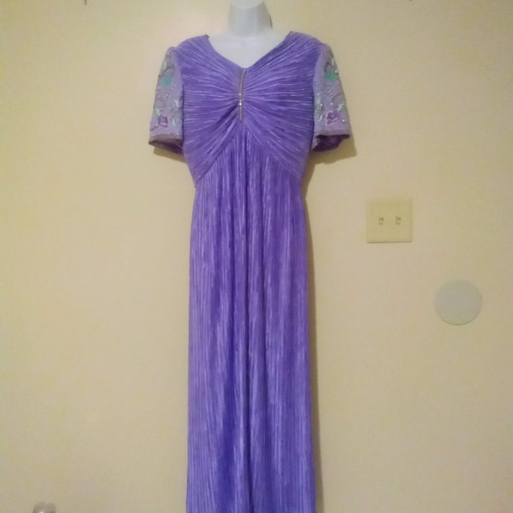 80s Vintage Pierre Labiche Plisse Fortuny Pleat Beaded Formal Dress